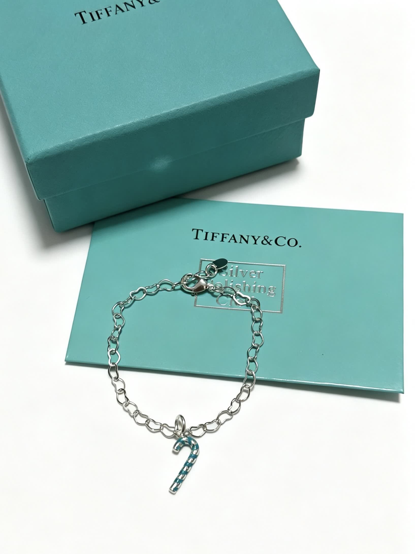 Tiffany & Co. Silver Blue Enamel Candy Cane Charm Bracelet